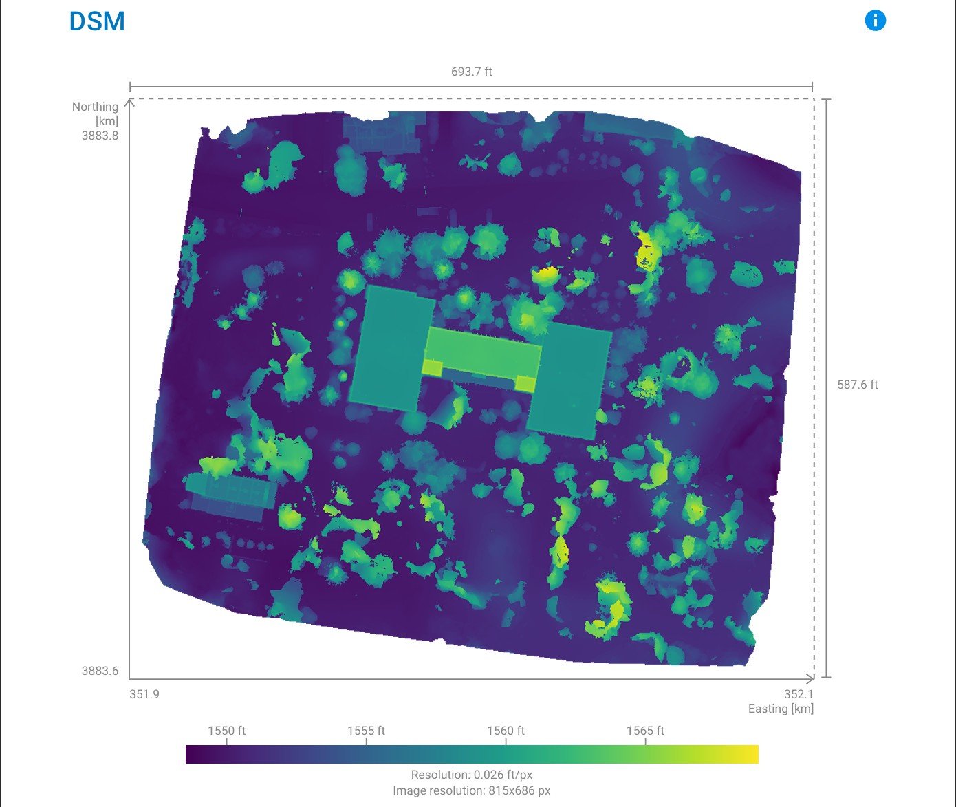 Digital surface model showing elevation data